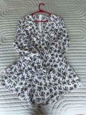 White & Black Floral Wrap Romper Jumpsuit